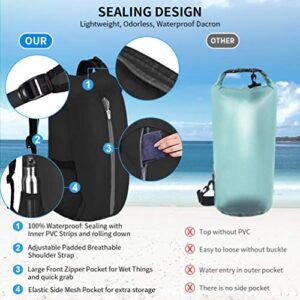 Waterproof Floating Dry Bag Backpack: 20L Lightweight Kayak Gear Drybag - Float Rolltop Outdoor Storage Pouch Pack for Swim Beach Kayaking Boating Rafting Black