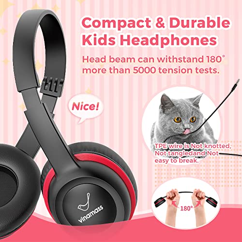 vinamass Kids Headphones, Ear Headphones for Kids, Wired Headphones with Safe Volume Limiter 85dB, Adjustable and Flexible for Kids, Boys, Girls,Suit for School Classroom Students Teens Children