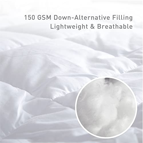 Duvet Insert Queen Size-100% Cotton Comforter Down Alternative White-Quilted Lightweight Duvet Insert Thin Soft Breathable with Silver Trim and 8 Tabs