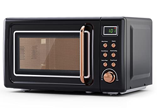 SIMOE Countertop Microwave Oven, 0.7 Cu Ft 700W Retro Small Microwave with 8 Auto-cooking Set & 10 Inch Removable Turntable, Compact Microwave w/Defrost, Child Lock, Timer, 5 Micro Power, LED Lighting