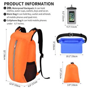 Atarni Waterproof Floating Dry Bag Backpack: 20 L Lightweight Insulated Drybag - Water Resistant Pouch Pack for Vacation Boating Rafting Outdoor Surfing Hiking Orange