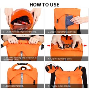Atarni Waterproof Floating Dry Bag Backpack: 20 L Lightweight Insulated Drybag - Water Resistant Pouch Pack for Vacation Boating Rafting Outdoor Surfing Hiking Orange