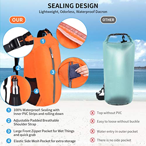 Atarni Waterproof Floating Dry Bag Backpack: 20 L Lightweight Insulated Drybag - Water Resistant Pouch Pack for Vacation Boating Rafting Outdoor Surfing Hiking Orange