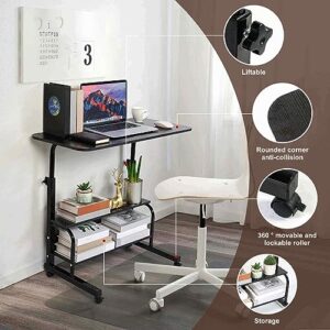 Corner Desk for Small Space Rolling Desk Mobile Computer Desk Home Office Study Desk Portable Desk for Bedrooms Work Desk Adjustable Writing Desk with Storage Gaming Table Size 31.5x15.7 in Black