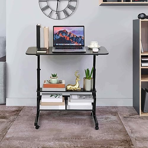 Corner Desk for Small Space Rolling Desk Mobile Computer Desk Home Office Study Desk Portable Desk for Bedrooms Work Desk Adjustable Writing Desk with Storage Gaming Table Size 31.5x15.7 in Black