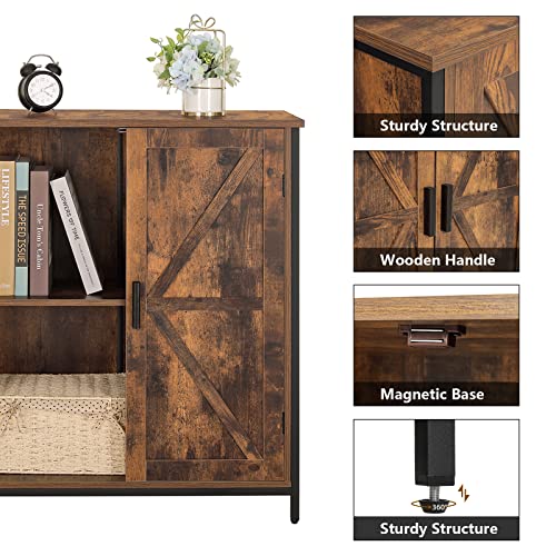 WEENFON Storage Cabinet, Industrial Floor Cabinet with 2 Doors & 1 Shelf, Wooden Freestanding Storage Cabinet with Metal Frame, Buffet Cabinet, for Living Room, Bedroom, Rustic Brown & Black