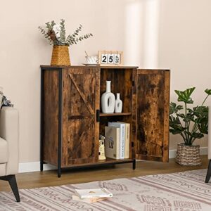 WEENFON Storage Cabinet, Industrial Floor Cabinet with 2 Doors & 1 Shelf, Wooden Freestanding Storage Cabinet with Metal Frame, Buffet Cabinet, for Living Room, Bedroom, Rustic Brown & Black