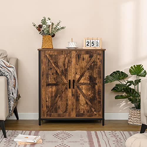 WEENFON Storage Cabinet, Industrial Floor Cabinet with 2 Doors & 1 Shelf, Wooden Freestanding Storage Cabinet with Metal Frame, Buffet Cabinet, for Living Room, Bedroom, Rustic Brown & Black