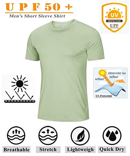 KEFITEVD Men's Hiking Shirts Short Shirts UPF 50+ Sun Protection Shirts Dry Fit Moisture Wicking T-Shirts for Workout,Travel,Camping Light Green
