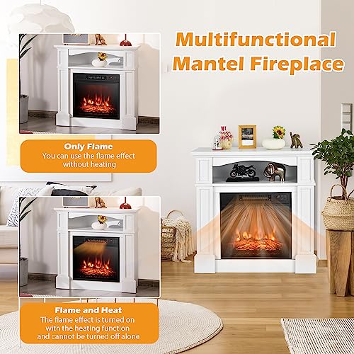 GOFLAME 32" Electric Fireplace with Mantel and Remote Control, Freestanding Mantel Fireplace Heater with 3 Flame Brightness, Thermostat, 6H Timer, Overheat Protection, CSA Certified, 1400W (White)