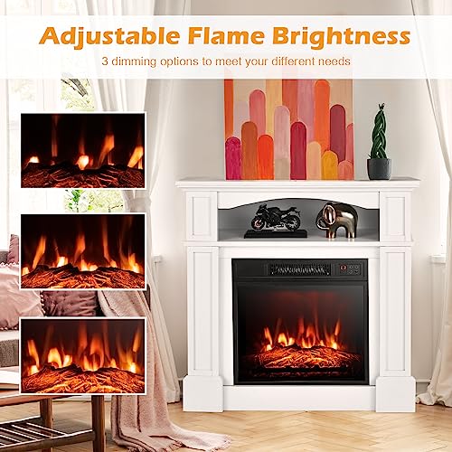 GOFLAME 32" Electric Fireplace with Mantel and Remote Control, Freestanding Mantel Fireplace Heater with 3 Flame Brightness, Thermostat, 6H Timer, Overheat Protection, CSA Certified, 1400W (White)