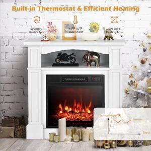 GOFLAME 32" Electric Fireplace with Mantel and Remote Control, Freestanding Mantel Fireplace Heater with 3 Flame Brightness, Thermostat, 6H Timer, Overheat Protection, CSA Certified, 1400W (White)