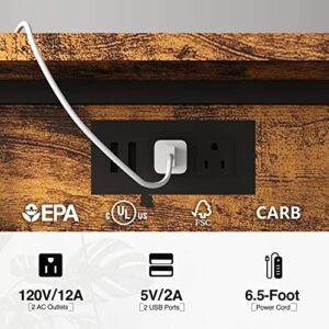 LIDYUK C Shaped End Table with Charging Station, Flip Top Side Table with USB Ports and Outlets, C Table Sofa Table with Storage Shelf for Living Room, Bedroom, Brown