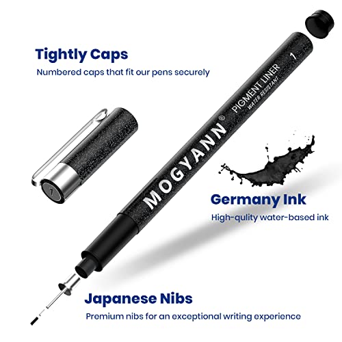 Mogyann Art Pens, Black Drawing Pens 8 size Ink Pens Set for Artist Writing, Sketching, Manga, Anime