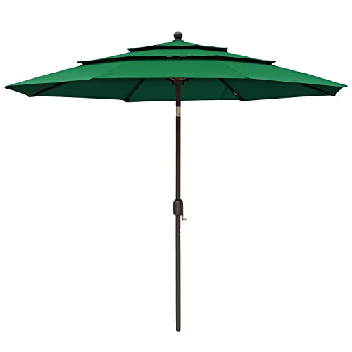 Aoodor Patio Umbrella 10 ft Dining Table Outdoor Market Umbrella 3 Tier - Green