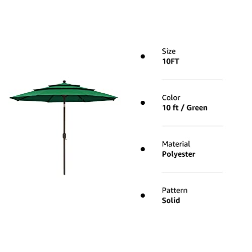 Aoodor Patio Umbrella 10 ft Dining Table Outdoor Market Umbrella 3 Tier - Green