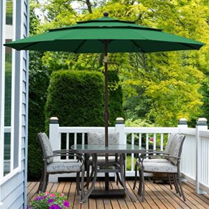 Aoodor Patio Umbrella 10 ft Dining Table Outdoor Market Umbrella 3 Tier - Green