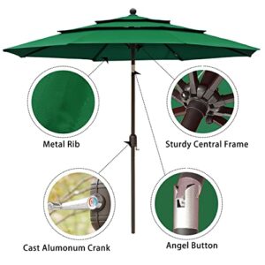 Aoodor Patio Umbrella 10 ft Dining Table Outdoor Market Umbrella 3 Tier - Green