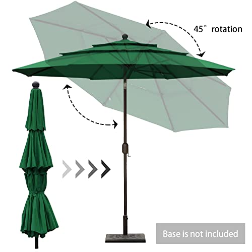 Aoodor Patio Umbrella 10 ft Dining Table Outdoor Market Umbrella 3 Tier - Green