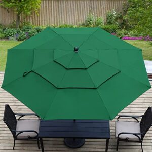 Aoodor Patio Umbrella 10 ft Dining Table Outdoor Market Umbrella 3 Tier - Green