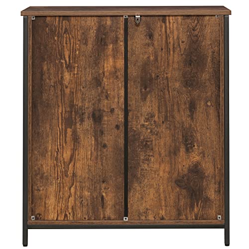 WEENFON Storage Cabinet, Floor Storage Cabinet with 2 Large Drawers, Accent Cabinet with 2 Barn Doors, Sideboard Cabinet for Living Room, Entryway, Kitchen, Industrial, Rustic Brown