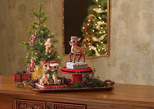 Enesco Jim Shore Rudolph The Red-Nosed Reindeer with Christmas Tree Hanging Ornament, 3.74 Inch, Multicolor