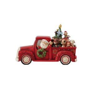 enesco jim shore rudolph the red-nosed reindeer and friends in pickup truck figurine, 5.12 inch, multicolor, 8x5