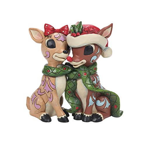 Enesco Jim Shore Rudolph The Red-Nosed Reindeer and Clarice Figurine, 5.31 Inch, Multicolor