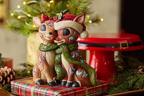 Enesco Jim Shore Rudolph The Red-Nosed Reindeer and Clarice Figurine, 5.31 Inch, Multicolor