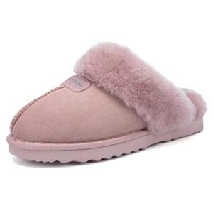 FUZZYFOAMS Genuine Australian Sheepskin Women Slippers Memory Foam Shearling Slipper Water Resistant Warm and Fluffy Indoor Outdoor House Shoes U822YMBT901.SY-Dusty Pink-40