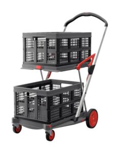 clax® multi use functional collapsible carts | mobile folding trolley | storage cart wagon | shopping cart with 2 storage crates (red)