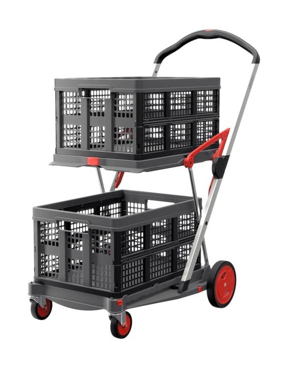 CLAX® Multi Use Functional Collapsible Carts | Mobile Folding Trolley | Storage Cart Wagon | Shopping Cart with 2 Storage Crates (Red)