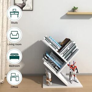 Godferyxin Tree Bookshelf, 3-Tier Book Storage Organizer Shelves Floor Standing Bookcase, Wood Storage Rack for Office Home School Shelf Display for Cd/Magazine-White