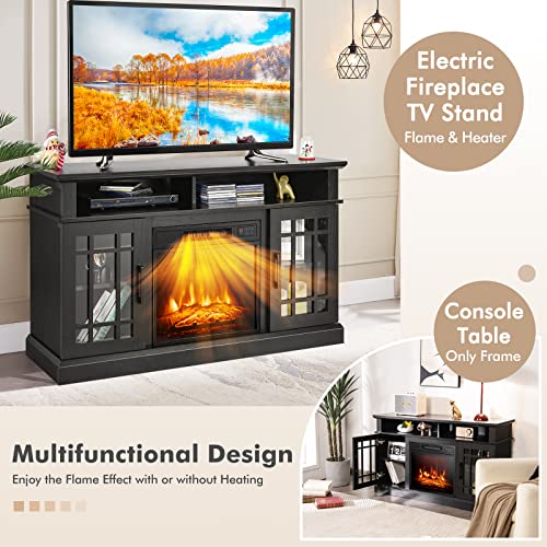 Tangkula Fireplace TV Stand for TVs Up to 55 Inch, with 18 Inches 4777 BTU Fireplace Insert, 3-Level Brightness, Overheat Protection, Remote Control Included, Fireplace Entertainment Center (Black)