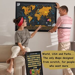 OVANTO Scratch Off World Map - 17x24 World Map Poster, The Only Travel Map with Super Easy Scratch Foil, Flags, Capitals, Population, Monuments, Landmarks, Time Zones. Extra Accessories in a Gift Box