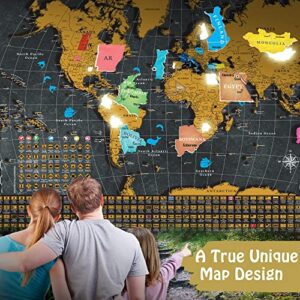 OVANTO Scratch Off World Map - 17x24 World Map Poster, The Only Travel Map with Super Easy Scratch Foil, Flags, Capitals, Population, Monuments, Landmarks, Time Zones. Extra Accessories in a Gift Box