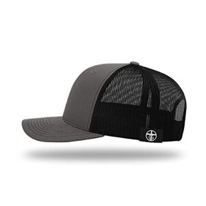 Our True God Faith Over Fear Back Mesh Hat Christian Inspirational Gift Baseball Cap (Charcoal Front Black Mesh) Medium-Large