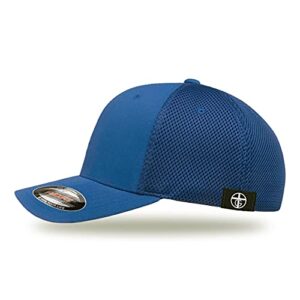 Our True God Faith Over Fear Leather Patch Flexfit Hat - Baseball Cap Men Breathable Flex Fit Ultrafibre Airmesh Fitted Cap (Royal Blue, Small-Medium, m)