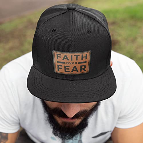 Our True God Faith Over Fear Leather Patch Flexfit Hat - Baseball Cap Men Breathable Flex Fit Ultrafibre Airmesh Fitted Cap (Royal Blue, Small-Medium, m)