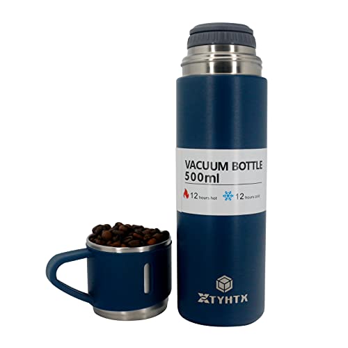 XTYHTX Thermos Bottle Coffee Cup,Vacuum-Insulated Beverage Bottle with Handle,Stainless Steel Thermo Leak-Proof for Coffee, Tea, Water, Hot or Cold, 17oz (Blue)