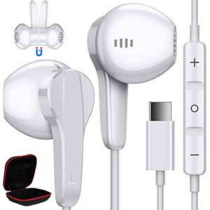 usb c headphones for ipad pro, type c wired earphones noise cancelling earbuds with mic stereo volume control for samsung s23 ultra s22 a53 galaxy z flip 5 pixel 7 7a 7pro tablet fold oneplus 11 10 9