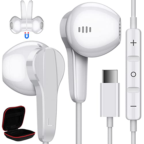 USB C Headphones for iPad Pro, Type C Wired Earphones Noise Cancelling Earbuds with Mic Stereo Volume Control for Samsung S23 Ultra S22 A53 Galaxy Z Flip 5 Pixel 7 7A 7Pro Tablet Fold OnePlus 11 10 9