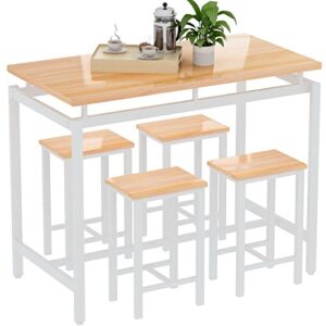 awqm bar table set,5 pcs dining table set,counter height table with 4 chairs,industrial kitchen table and chairs for 4, wood pub table set, dining room table set for small spcace,beige