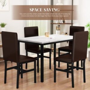 Lamerge Dining Table Set for 4,Faux Marble Table and 4 PU Leather Chairs,5 Pieces Kitchen Table and Chairs for 4,Modern Dining Room Table Sets for Small Spaces,Living Room, Breakfast Nook,White