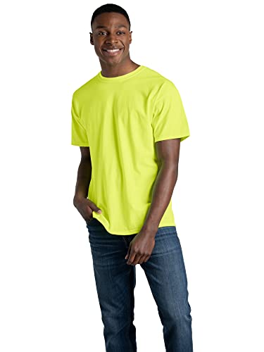 Fruit of the Loom Men's Eversoft Cotton T-Shirts (S-4XL), Crew-2 Pack-Safety Green, Large