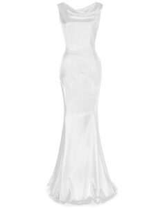 muxxn women's fishtail wedding guest formal evening cocktail long maxi sleeveless dress off white l