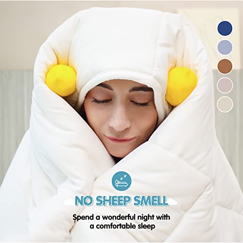 YOUR MOON Luxurious Lightweight Wool Comforter Queen Size, Lightweight Summer Comforter/Duvet Insert, 100% Natural Australian Wool Filled Comforter, Noiseless Cotton Cover