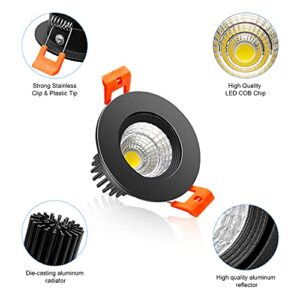 2Inch LED Recessed Ceiling Light, 3W Dimmable LED Downlight, 60 Beam Angle COB Recessed Lights with Driver, Daylight White 5000K-5500K, 25W Halogen Bulbs Equivalent for Ceiling Lighting, 10Pack