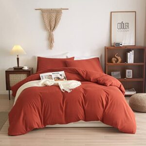 mucalis burnt orange duvet cover set king ultra soft brushed microfiber duvet cover dark orange 3 piece modern bedding set zipper closure,easy care,fade-resistant