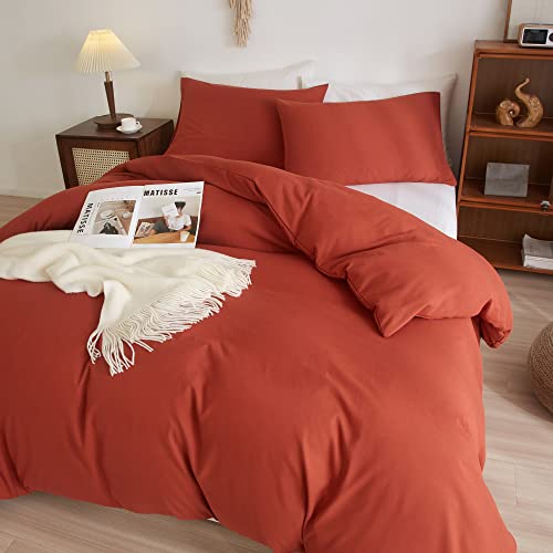 Mucalis Burnt Orange Duvet Cover Set King Ultra Soft Brushed Microfiber Duvet Cover Dark Orange 3 Piece Modern Bedding Set Zipper Closure,Easy Care,Fade-Resistant